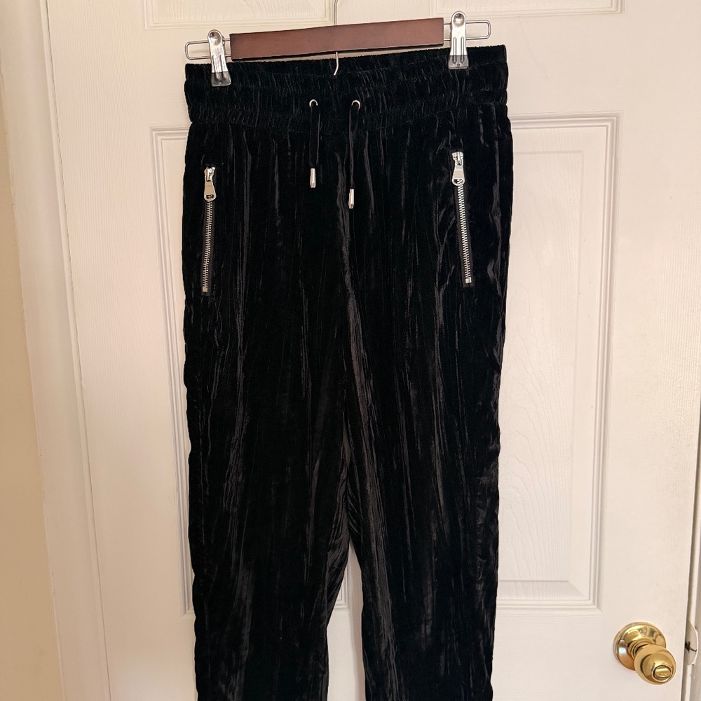 Zara's black velvet jogger pants. Size: S